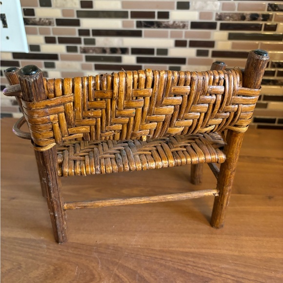 Vintage Wooden Rattan Doll Furniture Bench - Picture 3 of 7